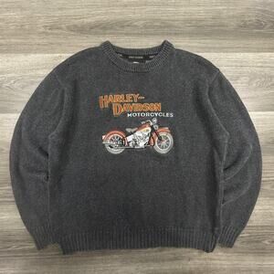 Vintage Harley-Davidson Sweater Adult Large Gray Knit Motorcycle Biker Heavy Y2K